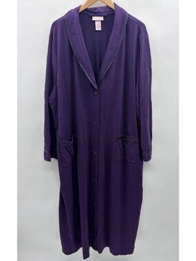 Serenada Womens Plus Size 2X 22/24W Long Sleeve Snap Front Robe Gown in Purple